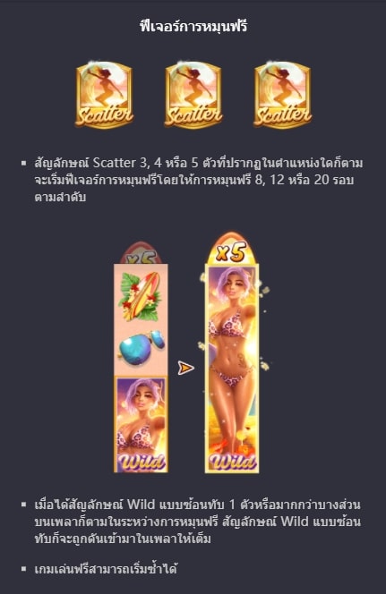 ฟีเจอร์พิเศษพิชิตโบนัสเกมสล็อต Bikini Paradise